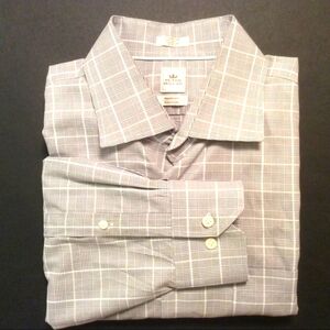 Peter Millar Gray grid dress shirt